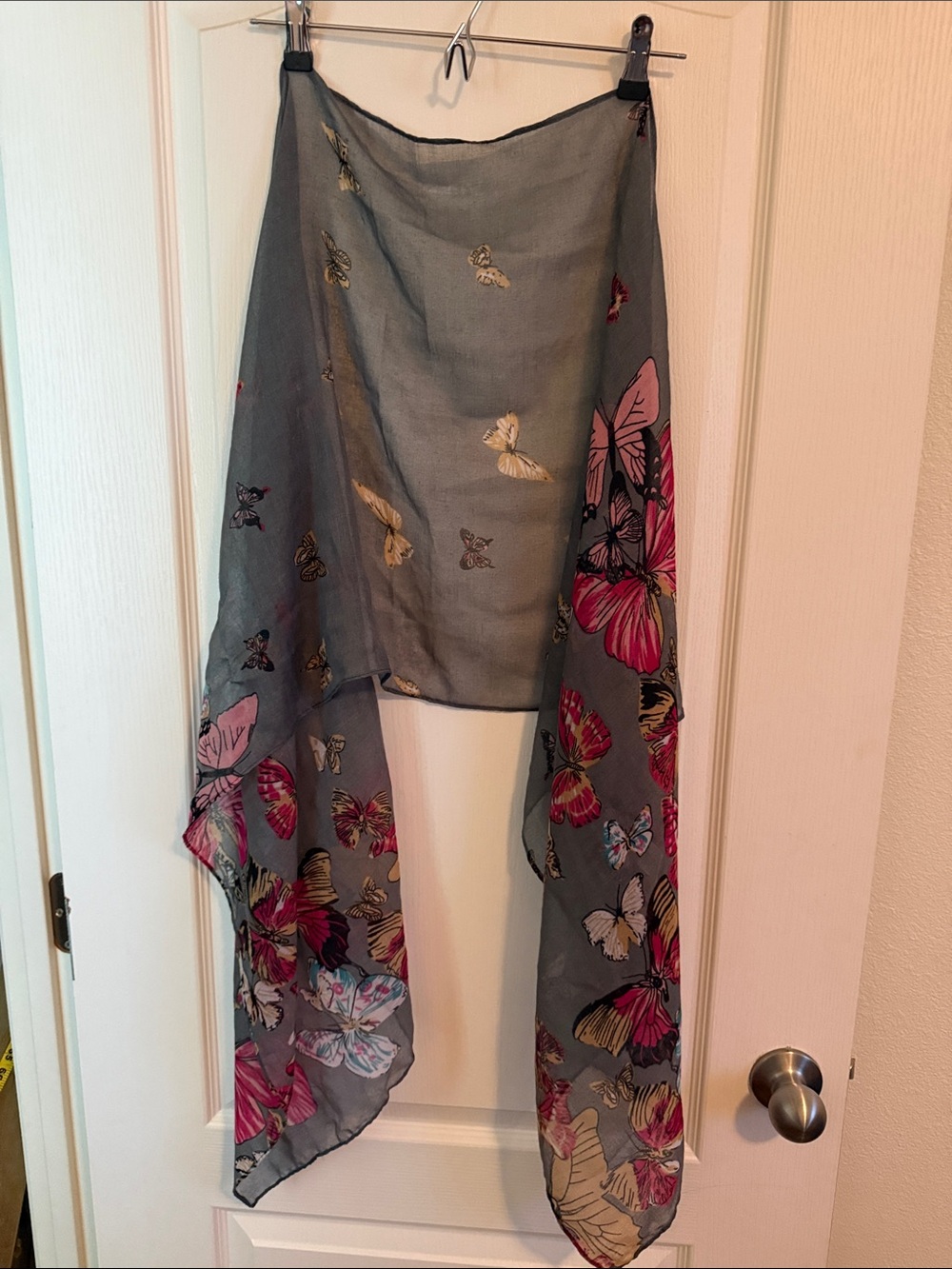 393. GANZ Pink and Gray Butterfly Sheer Scarf
